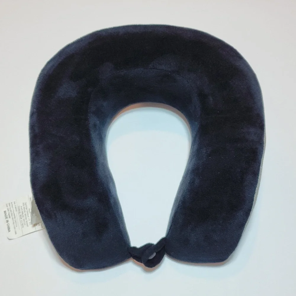 Springs Global Memory Foam Travel Neck Pillow Navy Blue Grey Mesh RN 117835